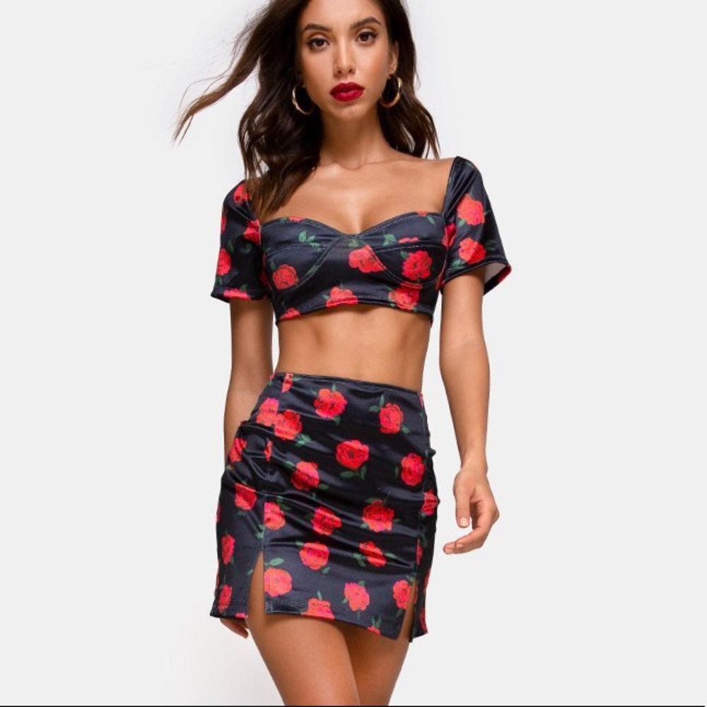 MOTEL ZAID SKIRT SET BLACK ROSE
